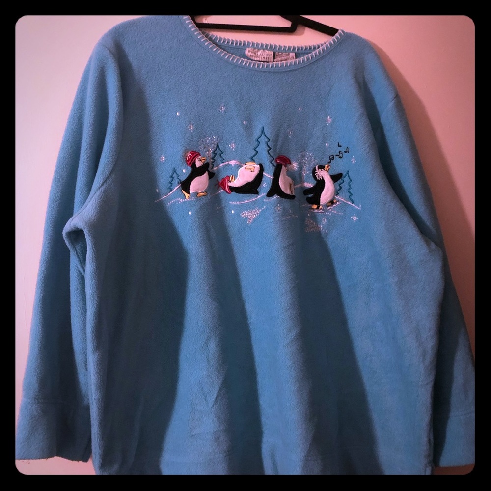 Penguin fleece pullover sweater plus size